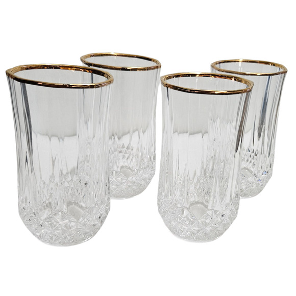 Cristal D'Arques 5.5" Crystal Tumblers with Gold Rim  Set of 4 Vintage Cut Glass - Picture 5 of 5